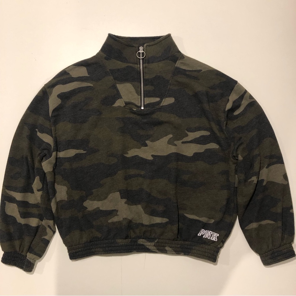 PINK by VS Camo Cropped Quarter Zip Sweatshirt Womens Size XS